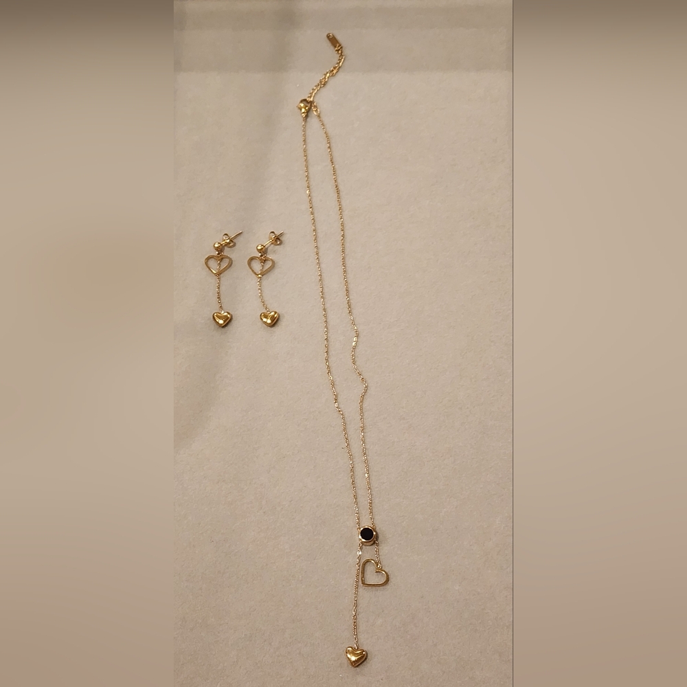 Gold Heart Necklace and Earrings Set